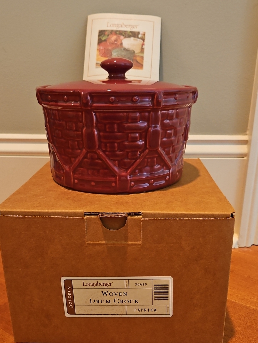 Longaberger Paprika Glazed Woven-Texture Drum Crock with Lid
